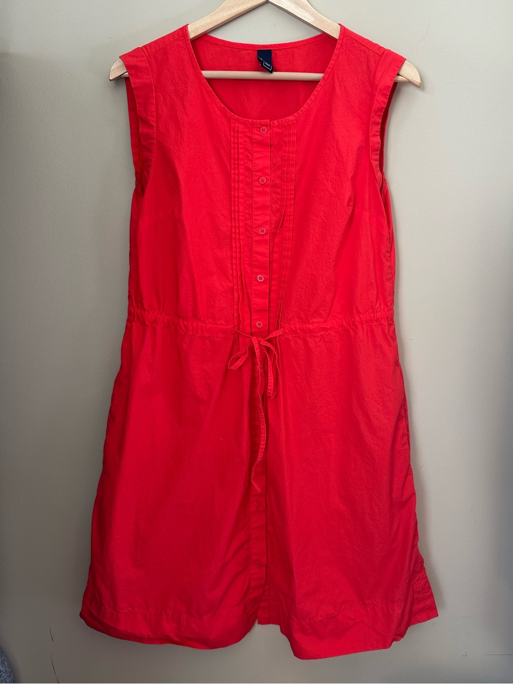 Gap Cotton Pintuck Sleeveless Cinch Waist Midi Dress Sz S